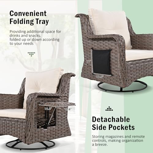 Merax Luxury Swivel Rocker High Back Patio Chair Set 5 Piece Beige