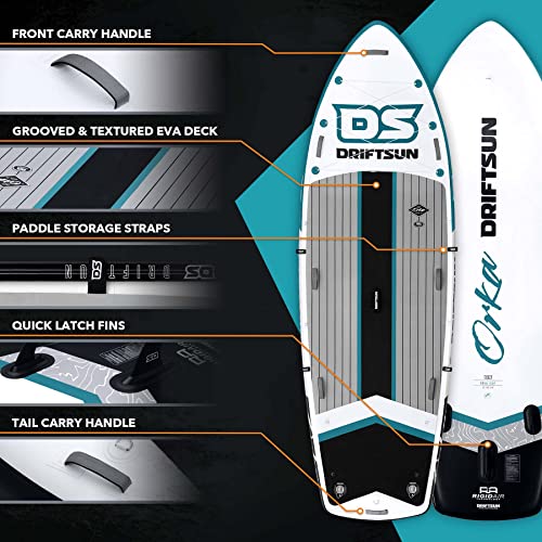 Driftsun Inflatable Paddle Board Teal 12ft x 45in Extra Wide Stand Up SUP Package