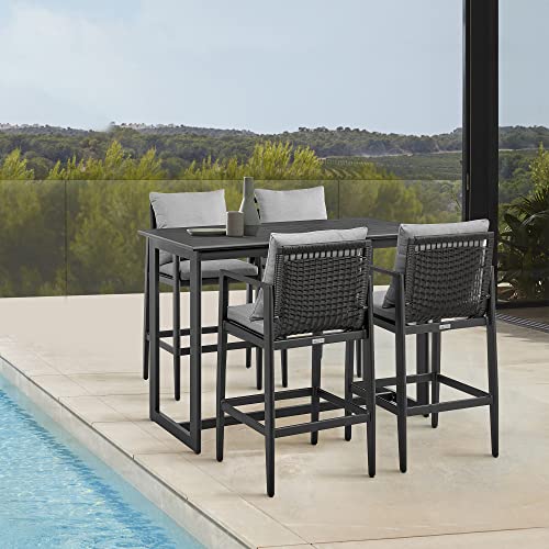 Armen Living Grand Modern Outdoor Patio Bar Table and Stools Set 5 Piece Black