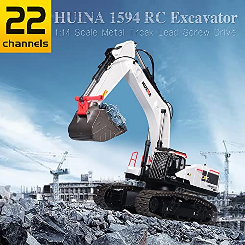 HuiNa RC Excavator 1:14 Metal Remote Control Digger White