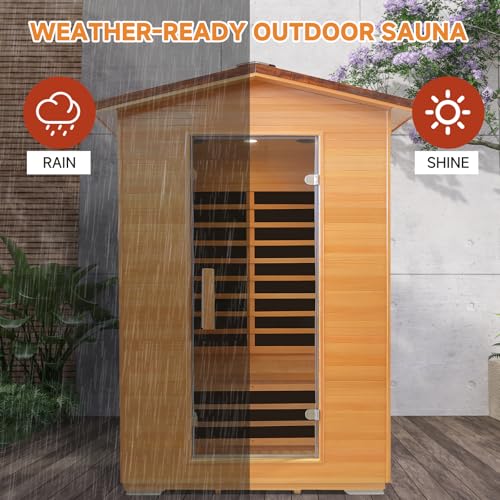 RIGO 2 Person Outdoor Infrared Sauna 1950W Hemlock Wood Low EMF