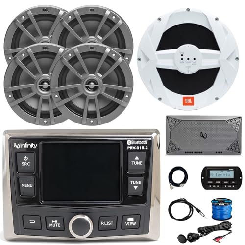 Enrock Marine Infinity PRV-315.2 Marine Radio Receiver with 4x 6.5" Speakers, 10" Subwoofer, Amplifier & Accessories Gray