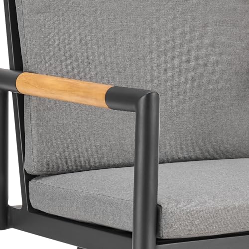Armen Living Crown Outdoor Patio Swivel Bar Stool Black Aluminum with Wood Accent Dark Gray