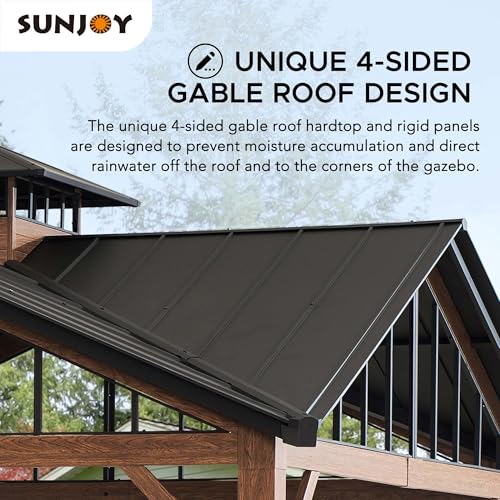 Sunjoy 12.5 x 12.5 ft. Hardtop Gazebo Brown Steel 2-Tier Outdoor with Ceiling Hook