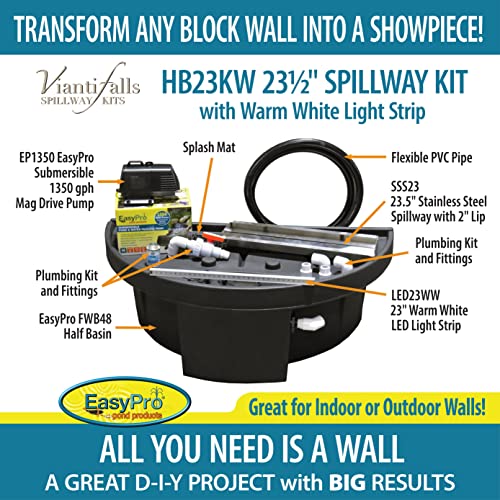 EasyPro Pond Products Vianti Falls 23 Inch Spillway Kit with White LED