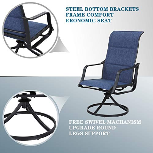 Festival Depot Outdoor Dining Chair Set, Metal Swivel Armchairs with Textilene Fabric, High Back, Blue, 6 pcs