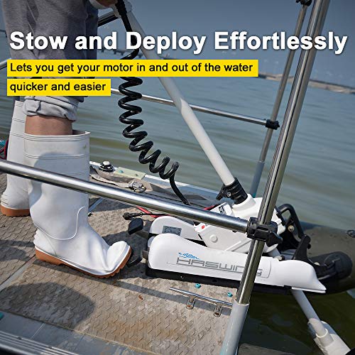 AQUOS 12V 55LBS 54 Inch Bow Mount Trolling Motor with Remote Control and Quick Release Bracket White