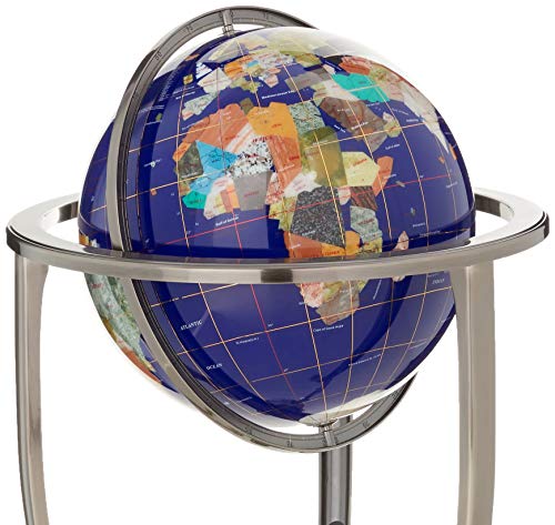 Unique Art Since 1996 Floor Standing Blue Lapis Gemstone World Globe 36x13 Inch with Silver Tripod