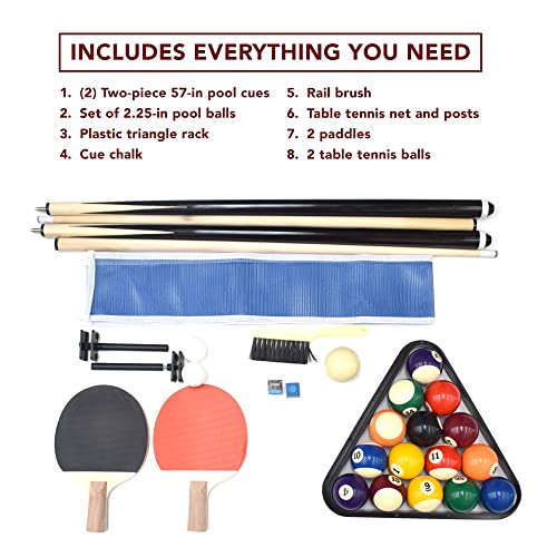 Hathaway Newport 7-ft Pool Table Tennis Combination with Dining Top, Two Storage Benches - Woodtone