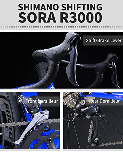 KOOTU Carbon Road Bike 700C Fiber Frame Racing Bicycle Shimano Sora R3000 Blue Pink