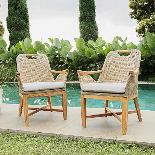 Cambridge Casual Sydney Teak Wood 7 Piece Outdoor Dining Set All-Weather Wicker/Light Tan