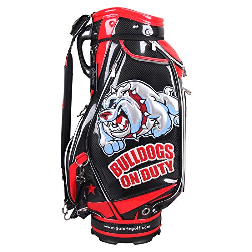 Guiote 2023 Golf Staff Bag Black Bulldog Crazy Design PU Leather Embroidery