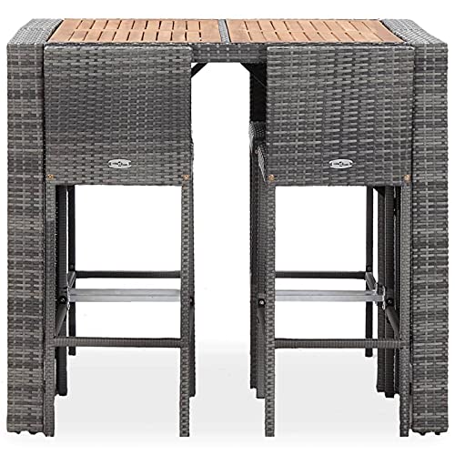 REWIS 5-Piece Outdoor Furniture Set with Poly Rattan and Acacia Wood Gray