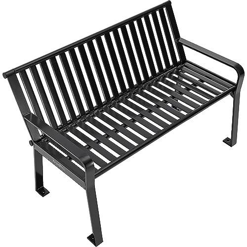 Global Industrial 4 ft. Outdoor Park Bench with Back, Vertical Steel Slat Black