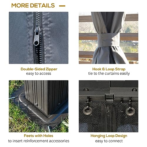 Outsunny 10' x 12' Hardtop Gazebo with Curtains and Netting Charcoal Gray