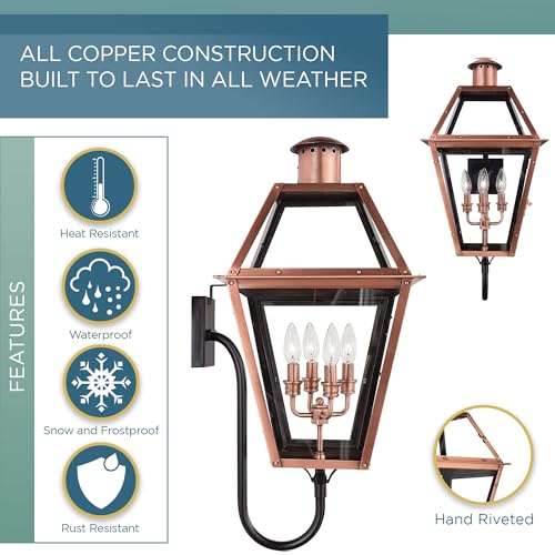 Quoizel Rue De Royal Charleston Outdoor Wall Lantern 29.5 Inch 4-Light Aged Copper