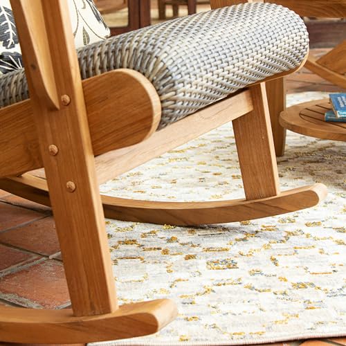 Cambridge Casual Auburn Padded Upholstered Outdoor Rocking Chair Natural Teak All-Weather Wicker