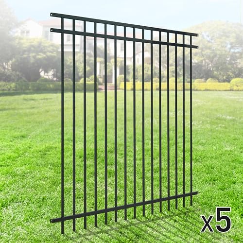 Fencer Wire Heavy Duty Flat Top Fence Barrier Panel 6FT x 6FT Black, Pack of 5