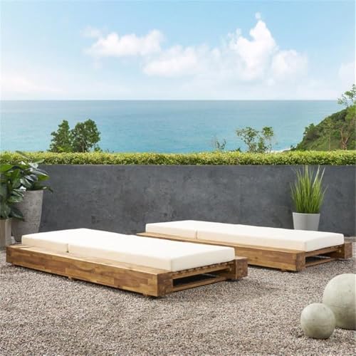 Afuera Living Outdoor Acacia Wood Chaise Lounge Set of 2 Cream