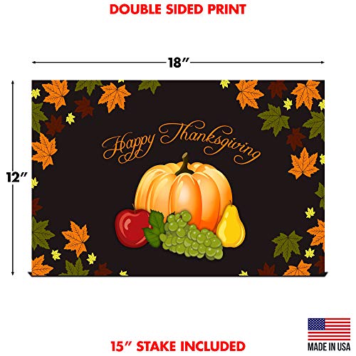 Yard Sign Happy Thanksgiving Turkey Day Lawn Sign 18" x 12" with Heavy Duty Stake