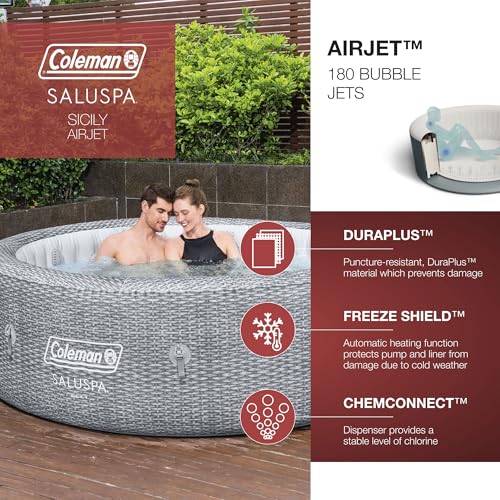 Coleman SaluSpa Sicily AirJet Hot Tub with 180 Jets & Bestway Adjustable Seats Gray
