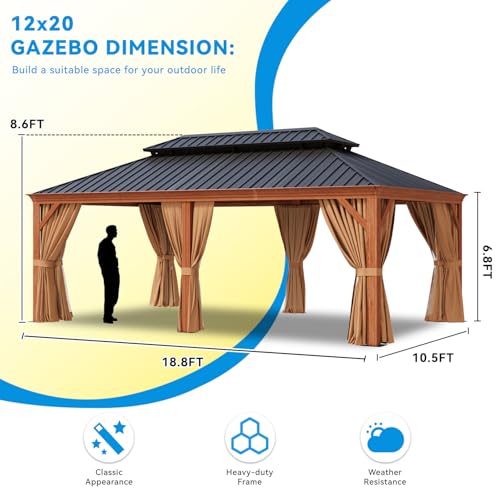 oneinmil 12' x 20' Hardtop Gazebo with Aluminum Frame and Double Roof Black17