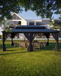GAOMON Hardtop Gazebo 12'x20' Aluminum Frame with Double Metal Roof and Curtains Gray