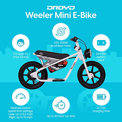 Droyd Electric Mini Balance Bike Kids 6+ 200W 14in Tire White