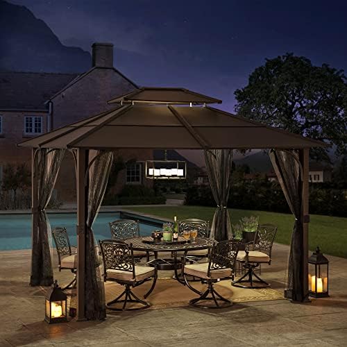 Sunjoy Hardtop Gazebo 10x12 ft Outdoor Heavy Duty Steel Frame Brown