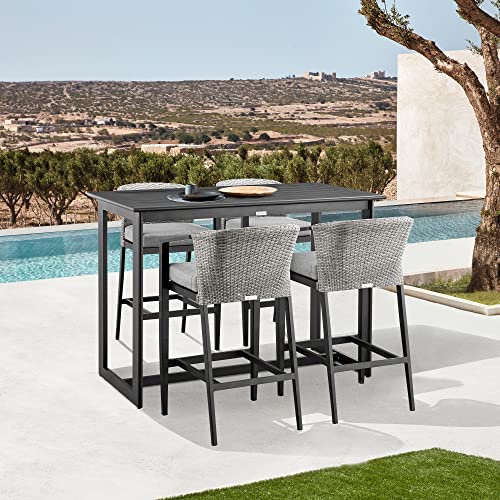 Armen Living Palma Outdoor Patio 5-Piece Bar Table Set Dark Grey