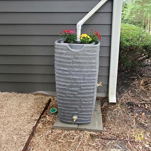 Good Ideas Impressions Riverwalk 50 Gallon Faux Slate Dual Spigot Rain Barrel Dark Granite