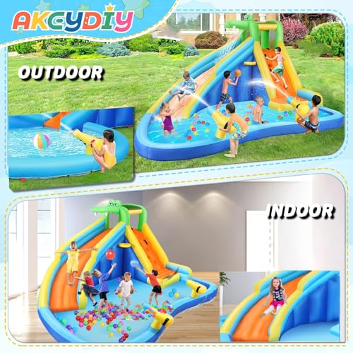 AKEYDIY Inflatable Water Slide Bounce House with Splash Pool Castle Theme
