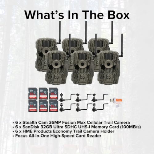 Stealth Cam 36MP Fusion Max Cellular Trail Camera Bundle with Holder, 32GB Card & USB Reader (6-Pack)