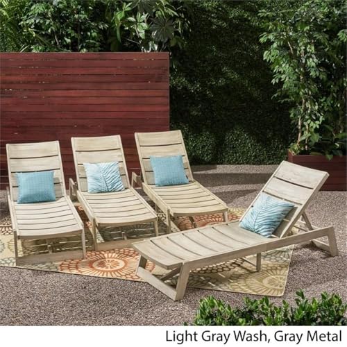 Noble House Maki Outdoor Acacia Wood Chaise Lounge Set of 4 Gray Wash