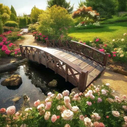 SamsGazebos Swan Wood Garden Bridge with Cross Halved Lattice Railings 6-Feet Brown