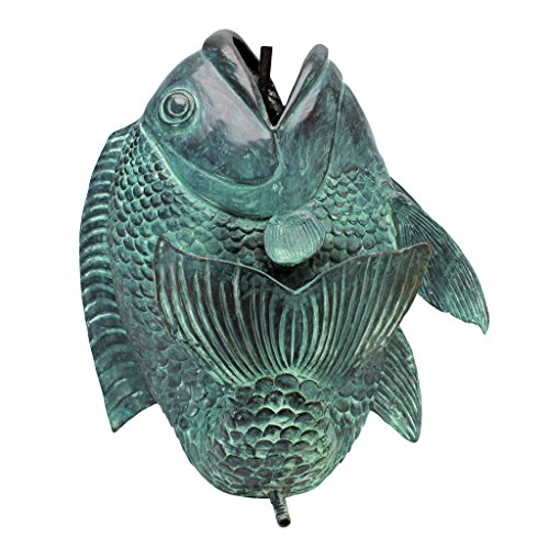 Design Toscano Asian Dancing Koi Fish Piped Statue Fountain 22 Inch Green Verdigris
