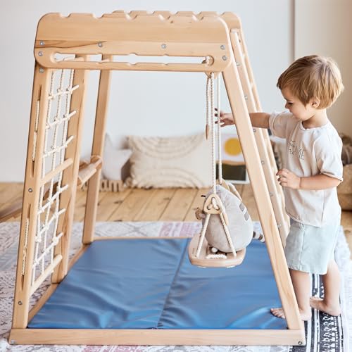 Wood And Hearts Indoor Climbing Gym for Kids 1-4 Blue