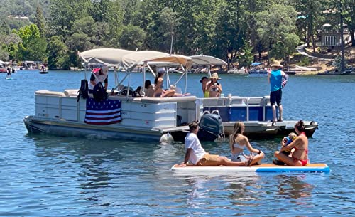 Inflatable Sport Boats Mini Mate Yacht Dock 10' x 3' Inflatable Water Platform White and Blue with Teak Foam Non-slip Top