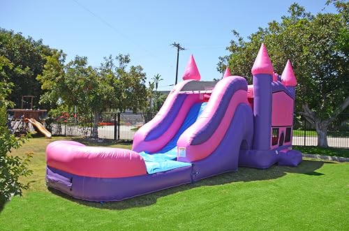 JumpOrange Commercial Inflatable Princess Bounce House Slide Combo with Blower Pink/Purple/Blue