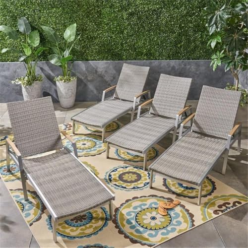 Noble House Oxton Outdoor Wicker and Aluminum Chaise Lounge Set of 4 Grey