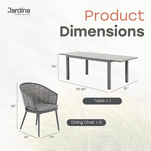 JARDINA Outdoor You Living 9-Piece Rattan Patio Dining Set with Extendable Aluminum Table for 8 Chairs