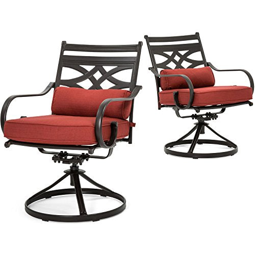Hanover Montclair 7-Piece Outdoor Dining Set with 6 Swivel Rockers Chili Red