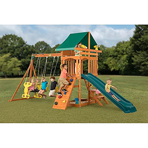 CREATIVE CEDAR DESIGNS Sky View Cedar Backyard Playset with Green Slide