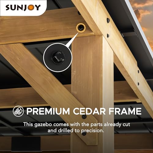 SummerCove Sunjoy Wooden Grill Gazebo 10 ft. x 11 ft. Cedar Frame with Matte Black Aluminum Hardtop