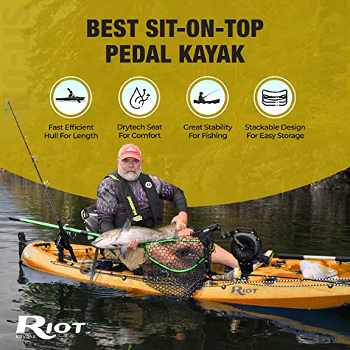Riot Kayaks Mako 12 Fishing Kayak with Impulse Pedal Drive Orange/Yellow