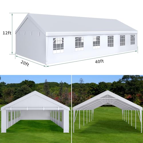YITAHOME 20x40 ft Heavy Duty Party Tent with Removable Sidewalls White