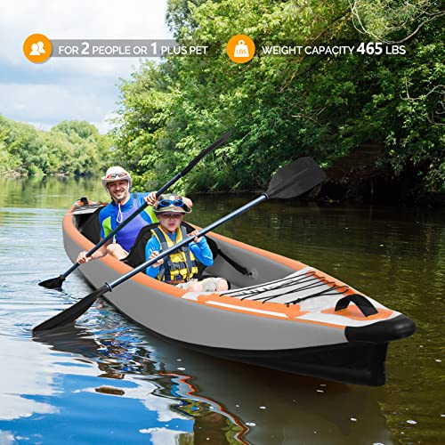 Bonnlo Inflatable Foldable Kayak with Seats and Pump Gray/Orange