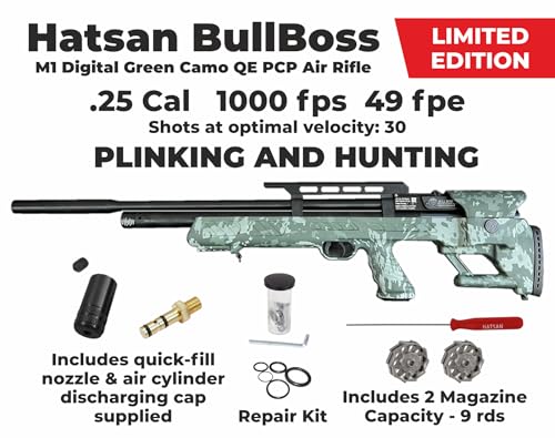 Wearable4U Hatsan BullBoss QE Limited Edition .25 Cal Air Rifle Digital Green Camo Bundle with Pellets and Targets