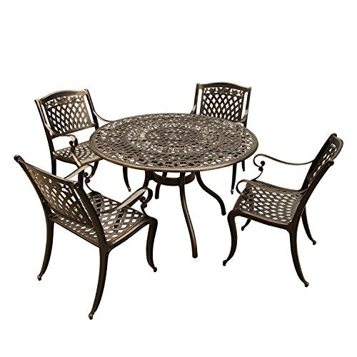 Oakland Living Rose Ornate Traditional Mesh Lattice 48" Round Patio Dining Set Bronze