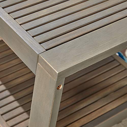 Great Deal Furniture Acacia Wood Loveseat and Coffee Table Set for Patio Gray Finish with Teal Cushions
